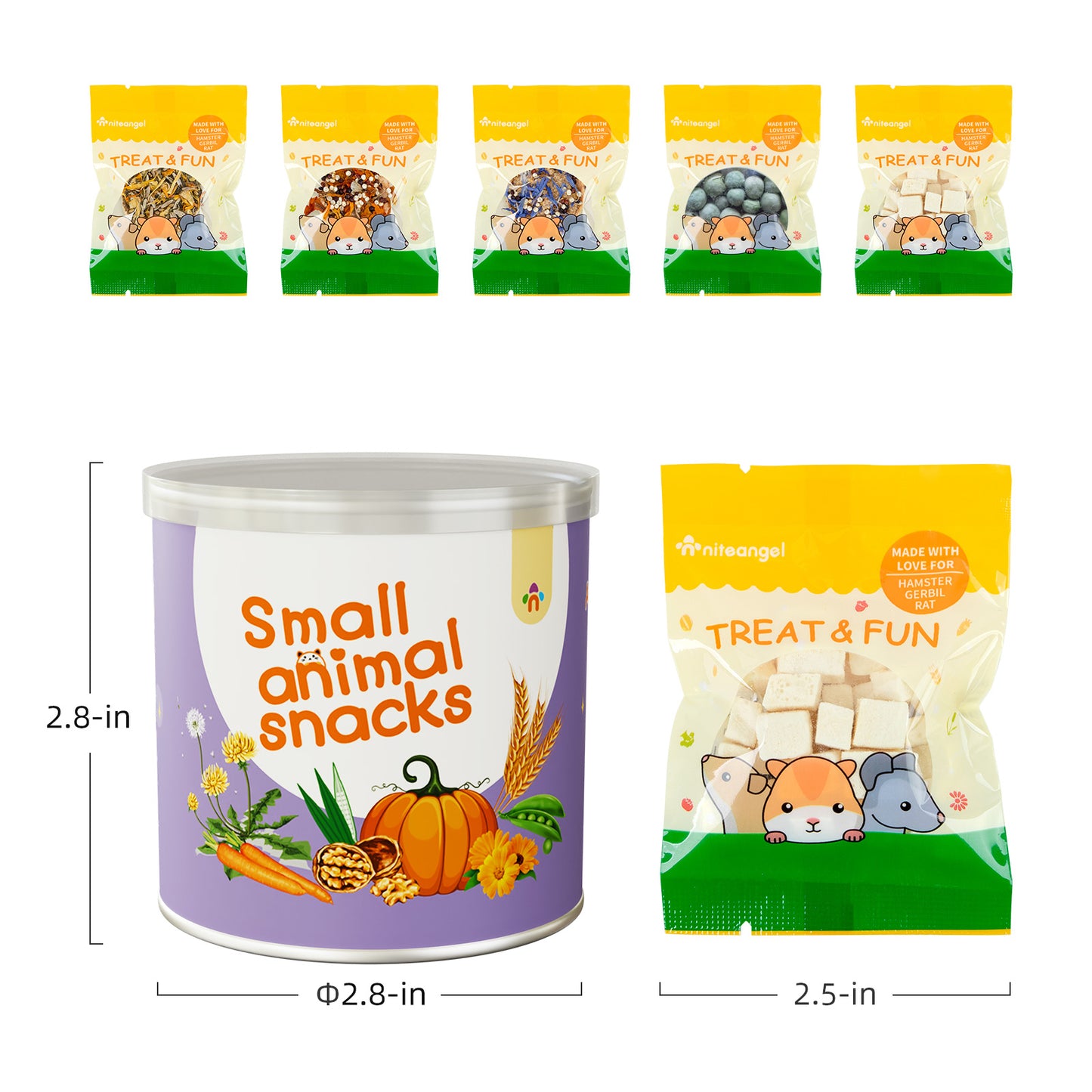 Niteangel Hamster Snack & Treats Toy - Small Animal Natural Treat Mix for Dwarf Syrian Robo Hamsters Gerbils Mice Lemmings Degus or Other Small-Sized Pets